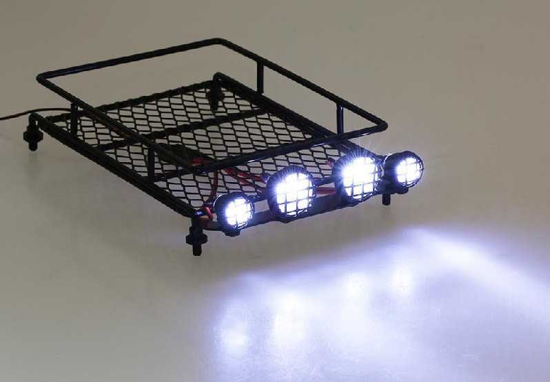 Crawler fém tetőcsomagtartó LED lámpákkal 1:10 14x11cm
