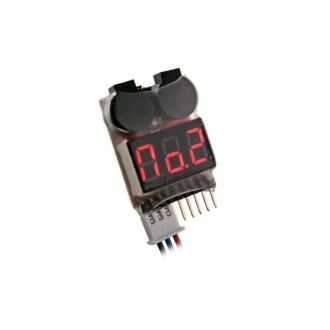LiPo akkuőr 2-8S akkumulátorhoz LED feszültség kijelzővel, hanggal